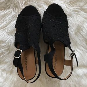 Black Suede Maurices Wedges NWOT